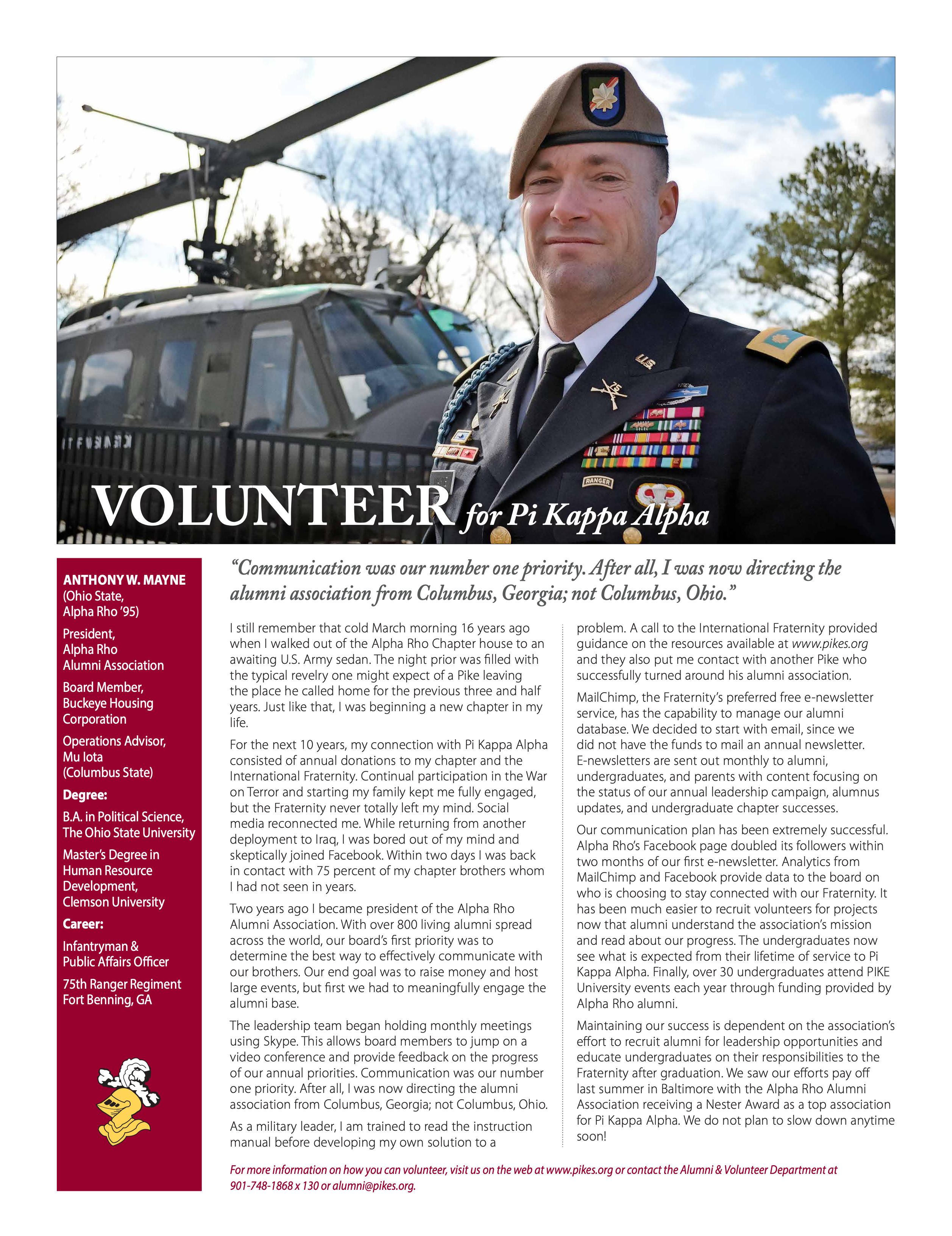 Volunteer for Pi Kappa Alpha, Spring 2015